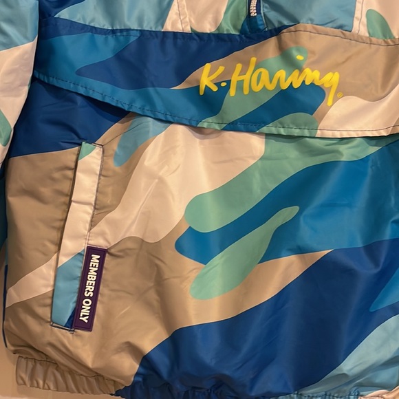NWT Keith Haring x Members Only 1/4 ZIP Hooded Windbreaker jacket Tokyo Pop Camo - Picture 2 of 16